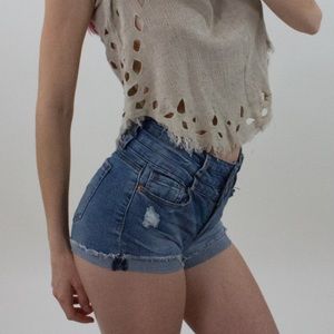 Vanilla Star High Waist Distressed Denim Shorts